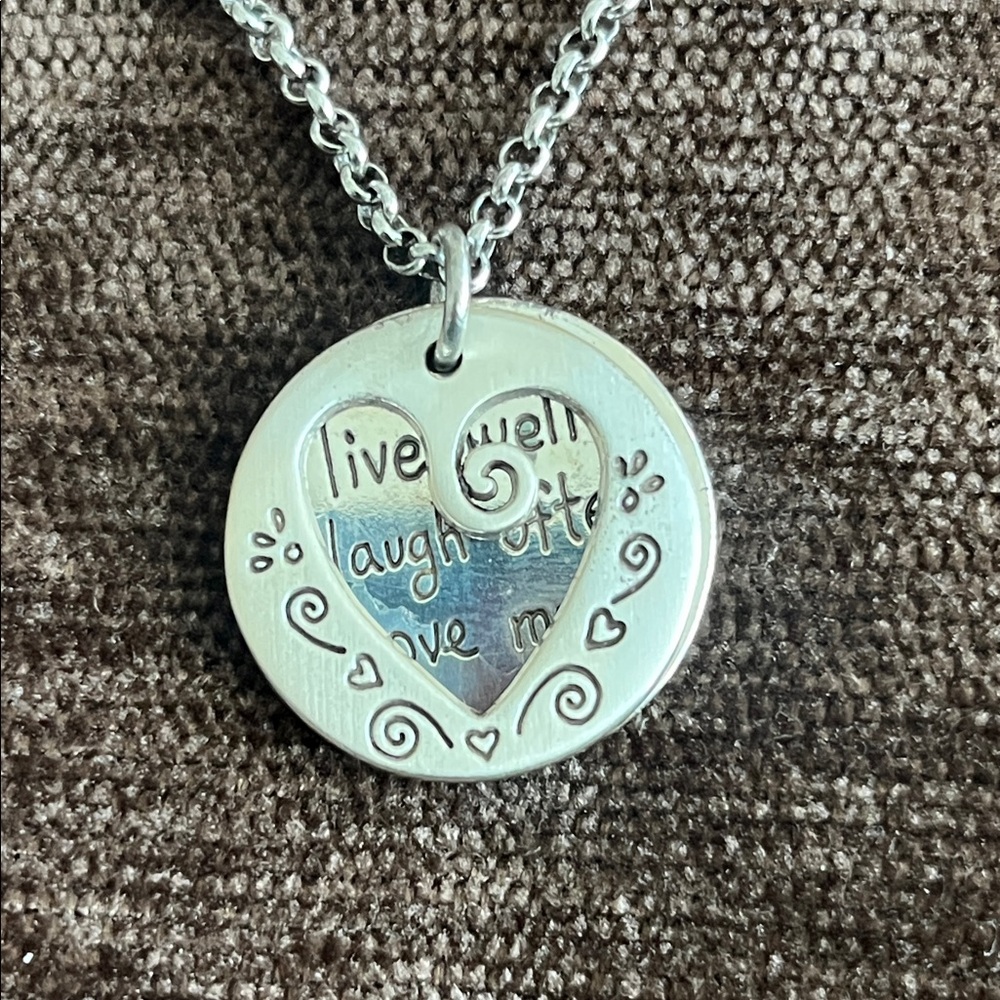 Brighton Silver Tone HEART Pendant Chain Necklace LIVE LOVE LAUGH - Picture 8 of 8